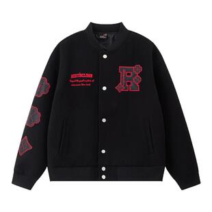 RIC 四叶草贴皮刺绣棒球服夹克男生秋季新款美式宽松情侣夹棉外套