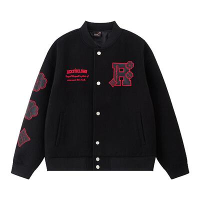RIC贴皮刺绣四叶草加棉棒球服