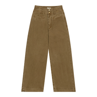 橘子树在哪儿美式复古直筒牛仔裤女秋设计感重磅宽松百搭双扣裤子