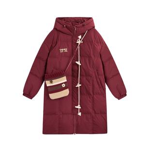 紫涵中长款直筒三防羽绒服外套女冬季新款宽松保暖鸭绒红色面包服