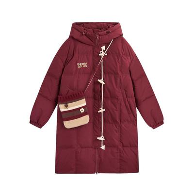 紫涵中长款直筒三防羽绒服外套女冬季新款宽松保暖鸭绒红色面包服