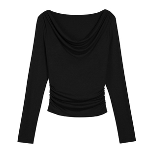 ousph【现货7折】针织长袖短款打底衫女修身设计感气质t恤上衣