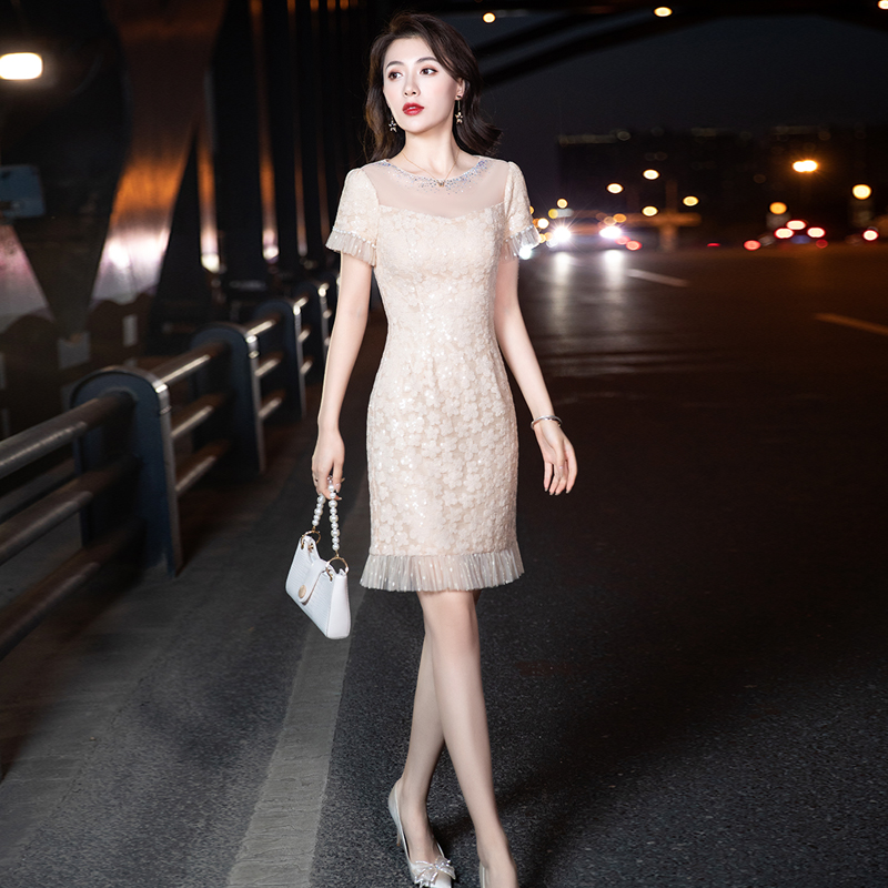 XXL+Mini-skirt, champagne color, with short sleeve   + $15.72 