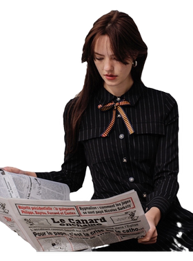 mp竖条复古不规则裙摆连衣裙