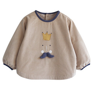 傲贝美魔法师宝宝罩衣秋冬防水防脏围兜灯芯绒纯棉反穿衣儿童护衣