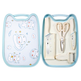 婴儿辅食刀具套装宝宝菜刀菜板二合一切水果专用家用厨房三件全套