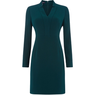 Aquascutum/雅格狮丹女士秋装时尚纯色V领长袖连衣裙Q3873EL071