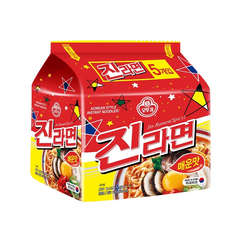 不倒翁韩国进口金拉面辣味120g*5袋夜宵泡菜拉面速食方便面袋装 装味实拍商品图