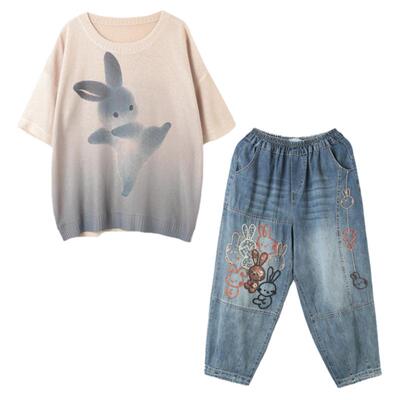 孔雀飞飞2023夏季兔子印花套装