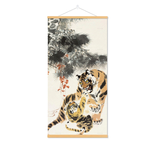 新款客厅刘旦宅动物实木挂轴装饰画玄关入户国画走廊过道竖版墙画
