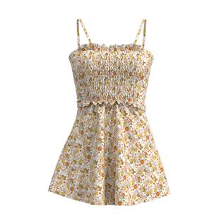 atlanticbeach度假泳衣女25新款高级感连体裙式泳装法式碎花吊带