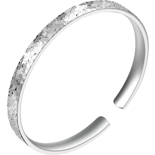 老银匠s999足银碎碎冰纯银手镯女轻奢时尚实心开口式年轻款银镯子