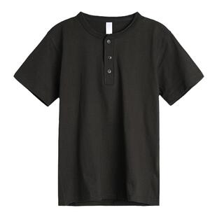 VERY FEWEST 美式重磅基础纯棉短袖T恤夏季纽扣套头正肩纯色上衣
