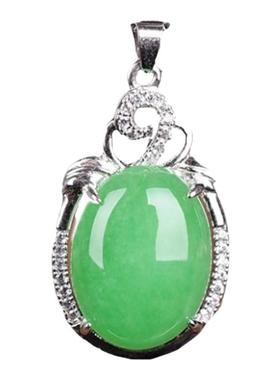 马来玉戒面绿色锁骨链礼物吊坠