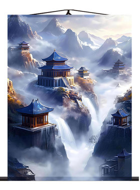 高档仙家堂口画山水装饰画三尺三竖版东北堂屋供奉天宫殿客厅挂画
