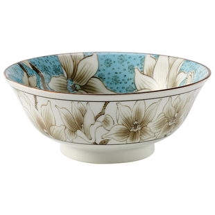 [cocostyle]日本原装进口釉下彩陶瓷餐具五色木莲饭碗汤碗面碗