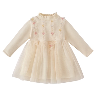 [抗菌]女童连衣裙宝宝秋冬新款新年红色公主裙生日礼服儿童演出服