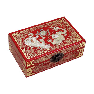 复古首饰盒三金珠宝高档收纳盒螺钿镶嵌木质平遥漆器妆奁陪嫁结婚