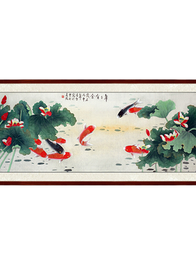 手绘国画荷花客厅挂画卷轴字画
