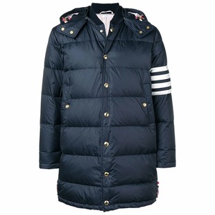[24期免息]THOM BROWNE 男士四条纹可拆卸帽鹅绒羽绒服外套