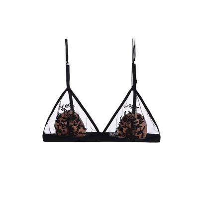 法式性感蕾丝内衣女薄款大胸显小无钢圈文胸罩三角杯超薄舒适透气