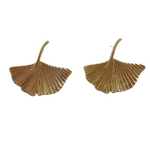 欧美设计师款高级感银杏叶大耳钉夸张造型金属树叶耳环女S925银针