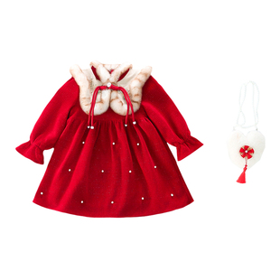 女童拜年服连衣裙冬季儿童中式宝宝新年演出礼服周岁喜庆公主裙子