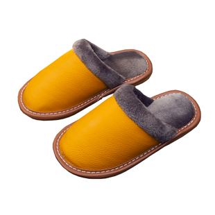儿童牛皮棉拖鞋冬季男女小孩保暖青少年居家室内防滑防水家用大童