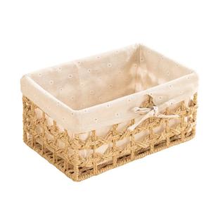 桌面收纳篮藤草编收纳筐化妆品袜子内衣收纳箱零食钥匙茶几收纳盒