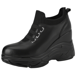 内增高女鞋厚底松糕鞋春秋款真皮百搭休闲老爹鞋小个子增高鞋8cm