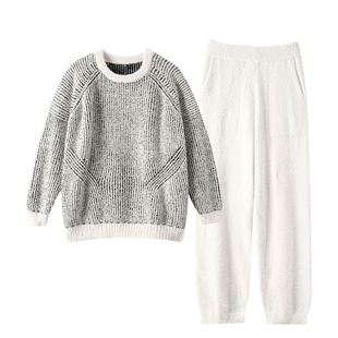 猫人冬季半边绒男士睡衣加厚加绒条纹高级感宽松大码家居服可外穿