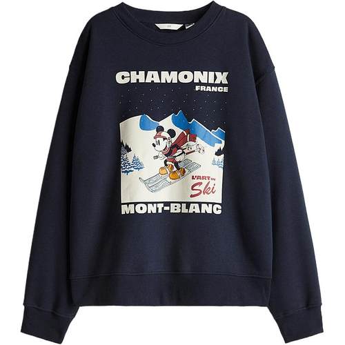 【迪士尼系列】HM女装卫衣复古做旧美式米奇印花打底衫1056840