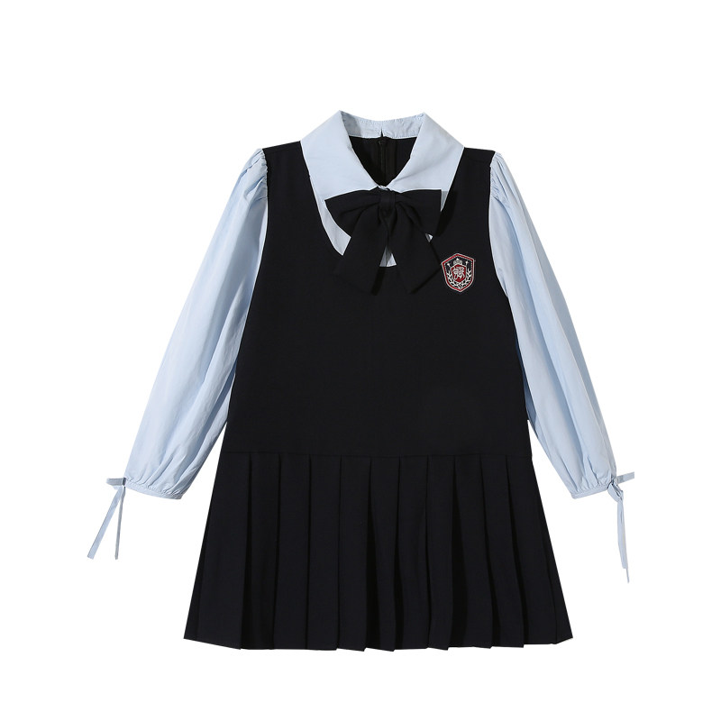 女童学院风假两件连衣裙春秋新款女孩JK百褶裙中长裙子团体演出服