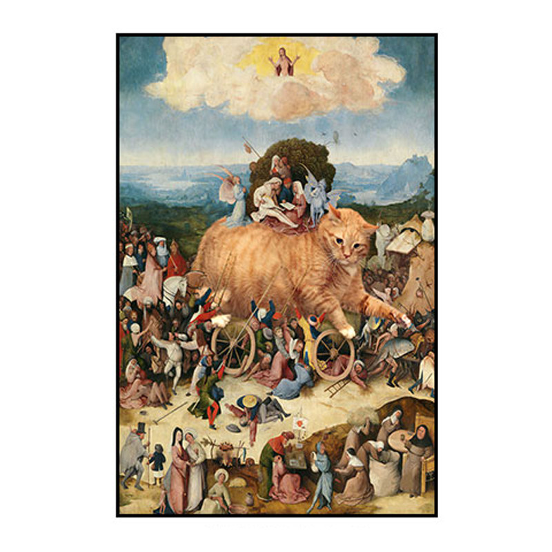 猫咪恶搞世界名画装饰画小众艺术搞笑趣味卫生间厕所客厅挂画灯箱