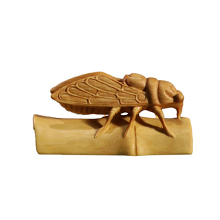 黄杨木雕手把件一鸣惊人金蝉知了镇尺竹节新中式木质家居装饰摆件