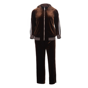 高定轻奢女装大码胖mm时髦丝绒连帽卫衣套装高级感冬装显瘦两件套