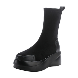 袜靴松糕厚底短靴女2025新款秋冬女鞋真皮女靴弹力瘦瘦靴子马丁靴