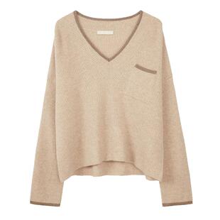 GOBI戈壁秋冬拼色日常简约宽松V领羊绒女士套头毛衣针织衫WK667