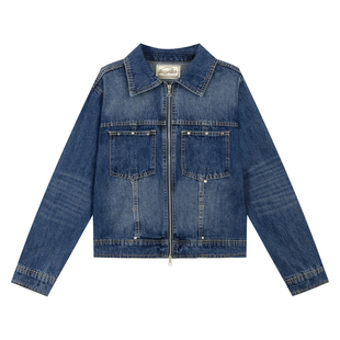 【限时价】橘子树在哪儿复古牛仔套装女秋翻领外套拖地裤子两件套