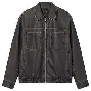 热风男士PU夹克外套经典机车风外套2026年春款外套翻领拉链外套