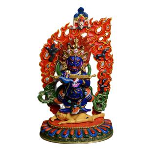 二臂玛哈嘎拉佛像神像纯铜彩绘藏传精工吉祥供奉摆件密宗护法像