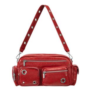 Acynmixx多口袋机车包女高级感红色包包单肩腋下包小众复古斜挎包