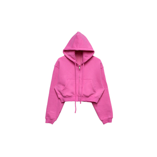 SUN90 美式复古卫衣开衫外套女甜辣风秋冬加绒纯色拉链连帽短外套