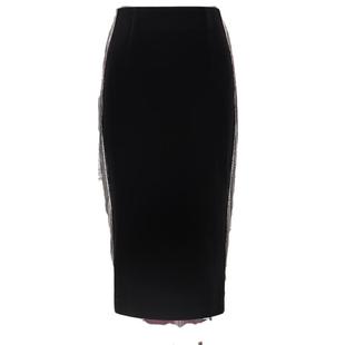 名兰世家显瘦包臀半身裙原创设计手工钉珠新品优雅流苏气质小黑裙