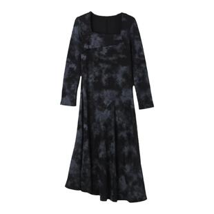 西町村屋气质晕染连衣裙女装秋季新款复古方领长袖裙子XA9C10072