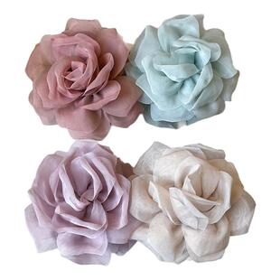 网纱花朵抓夹女2025新款高端发夹后脑勺高级感度假风头花发饰头饰