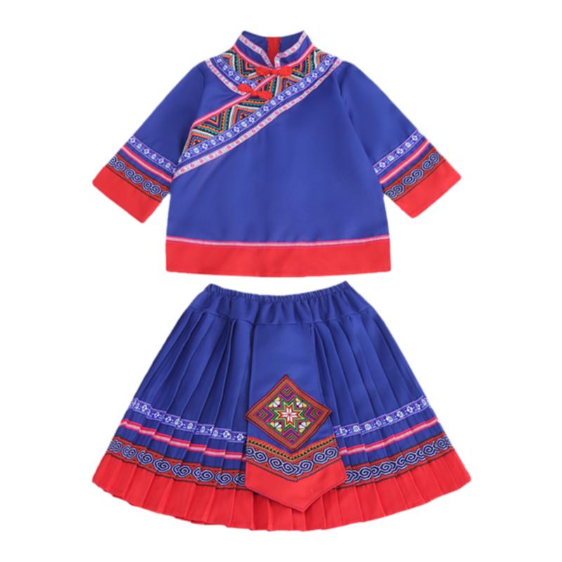 新款儿童傈僳族服装少数民族男女舞蹈演出合唱服竹竿舞表演服装