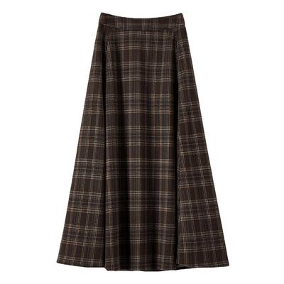 晚白高腰格纹大摆半身裙