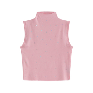 王润SOHANA2025新款无袖上衣女运动莫代尔辣妹超火贴钻短款小背心