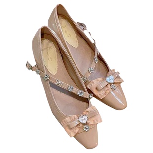 SwtCor甜核原创甜美蝴蝶结绑带平底单鞋女芭蕾舞鞋公主风尖头凉鞋